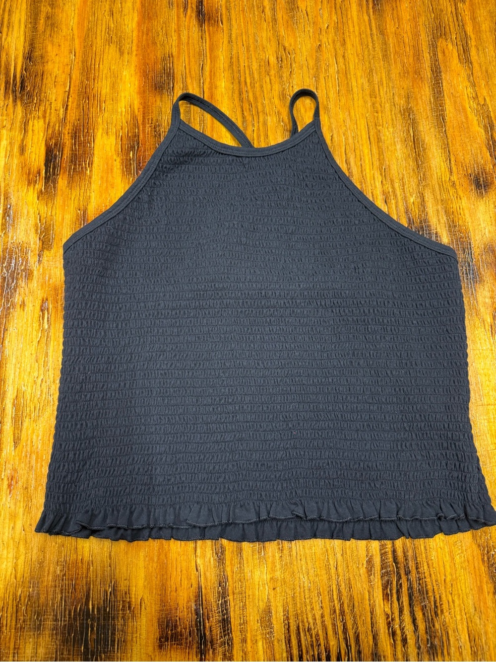 SO Black Smocked Halter Tank Top with Ruffle Hem